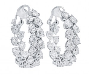 18k White Gold Pear Shape Diamond Inside Out Hoop Earrings