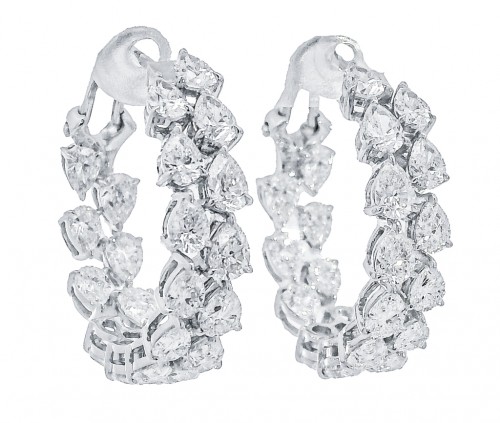 18k White Gold Pear Shape Diamond Inside Out Hoop Earrings