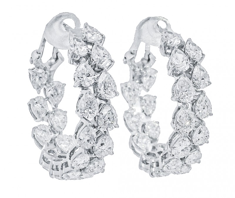 18k White Gold Pear Shape Diamond Inside Out Hoop Earrings