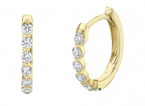 14k Yellow Gold & Diamond Oval Huggie Hoop Earrings