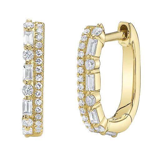 14K Yellow Gold & Diamond Oval Huggie Earrings