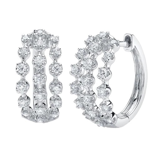 14k White Gold & Crown Set Diamond Huggie Earrings