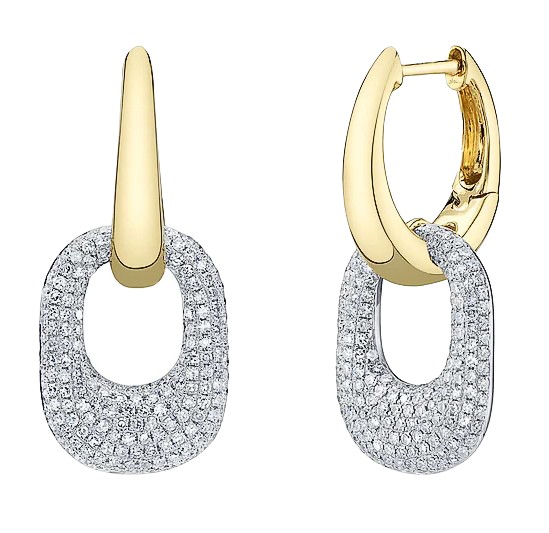 14k Yellow & White Gold Pave Diamond Earrings
