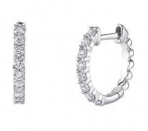 14k White Gold & Diamond Huggie Earrings