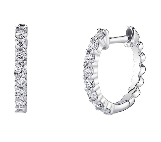 14k White Gold & Diamond Huggie Earrings