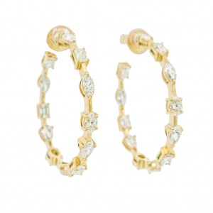 18k Yellow Gold Mixed Diamond Shape Hoop Earrings