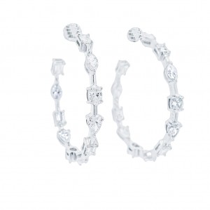 18k White Gold Mixed Diamond Shape Hoop Earrings