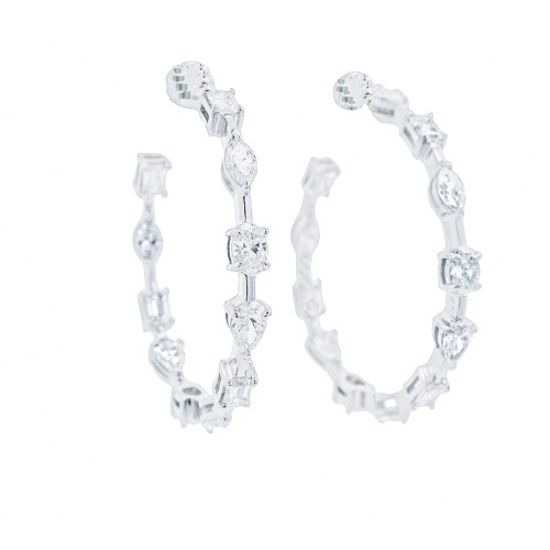 18k White Gold Mixed Diamond Shape Hoop Earrings