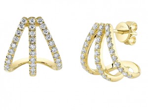 14k Yellow Gold & Diamond Huggie Earrings