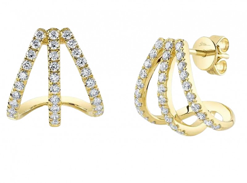 14k Yellow Gold & Diamond Huggie Earrings