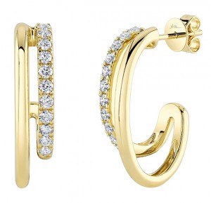14k Yellow Gold & Diamond Double Hoop Earrings