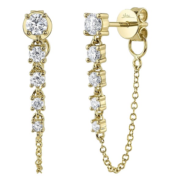 14k Yellow Gold & Diamond Chain Earrings
