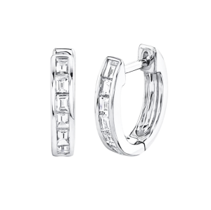 14k White Gold & Diamond Baguette Huggie Hoop Earrings