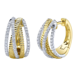 14k Yellow & White Gold Diamond Bridge Hoop Earrings