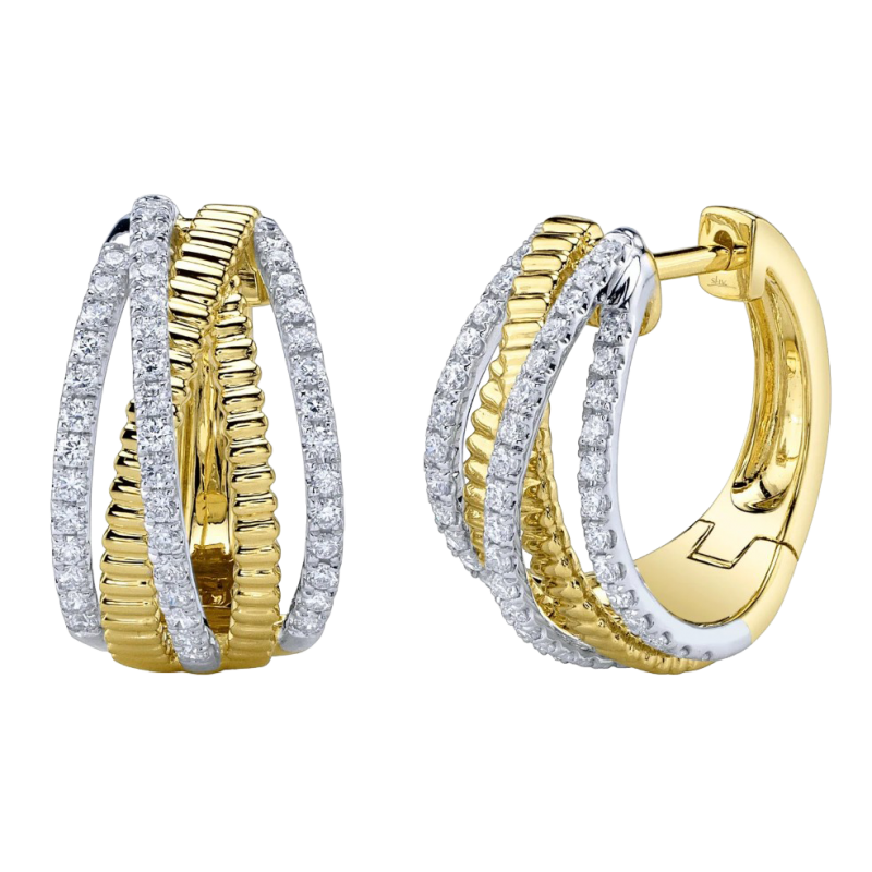 14k Yellow & White Gold Diamond Bridge Hoop Earrings