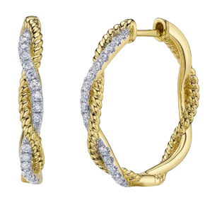 14k Yellow Gold & Diamond Twisted Hoop Earrings
