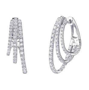 14k White Gold & Diamond Oval Hoop Earrings