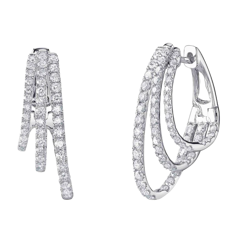 14k White Gold & Diamond Oval Hoop Earrings