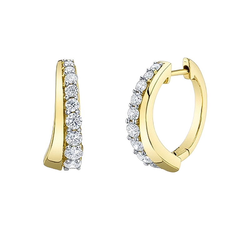 14k Yellow Gold & Diamond Hoop Earrings