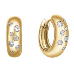 18k Yellow Gold Scattered Diamond Huggie Earrings