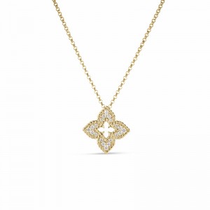 Roberto Coin Yellow Gold Ventian Princess Small Diamond Pave Flower Necklace