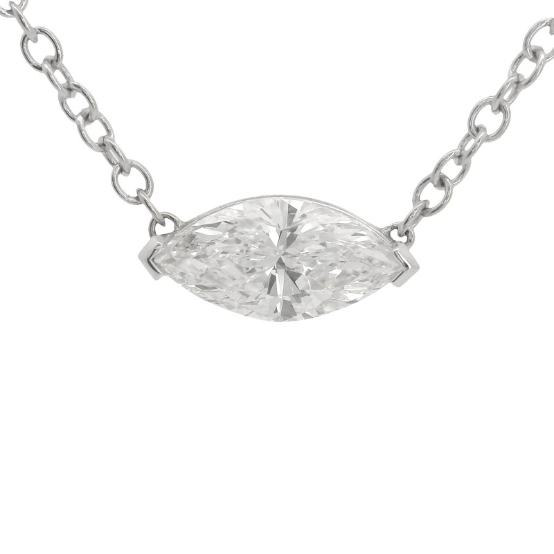 18k White Gold East-West Marquise 1.50 Carat Diamond Pendant
