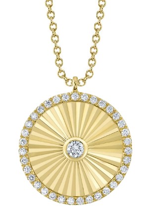 14k Yellow Gold Diamond Circle Pendant Necklace