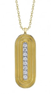 14k Yellow Gold Oval Shaped Pendant with Diamonds