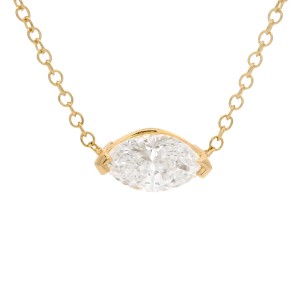 18k Yellow Gold East-West Marquise 0.98 Carat Diamond Pendant