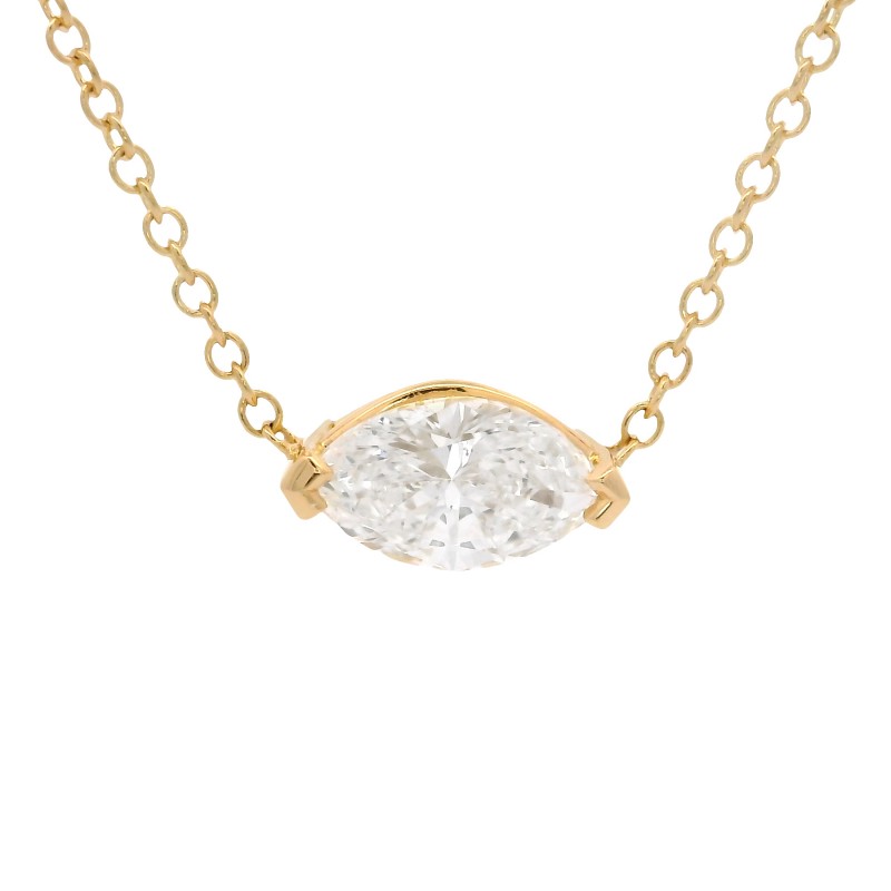 18k Yellow Gold East-West Marquise 0.98 Carat Diamond Pendant