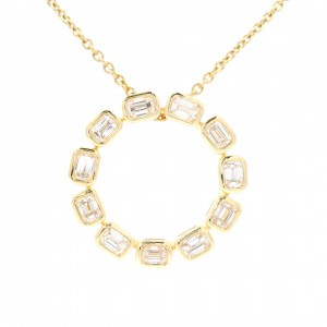 14k Yellow Gold & Emerald Cut Diamond Circle Pendant