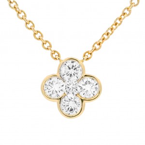 18k Yellow Gold Clover Shape Diamond Pendant