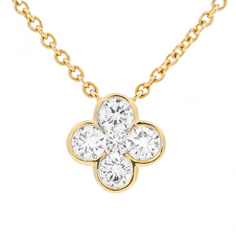 18k Yellow Gold Clover Shape Diamond Pendant