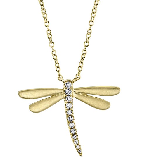 14k Yellow Gold & Diamond Dragonfly Pendant Necklace