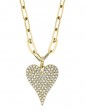 14k Yellow Gold & Pave Diamond Heart Paper Clip Link Necklace