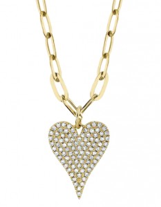 14k Yellow Gold & Pave Diamond Heart Paper Clip Link Necklace