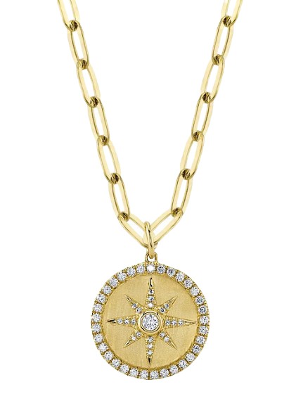 14k Yellow Gold Diamond Star Paper Clip Link Necklace
