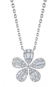 14k White Gold & Diamond Baguette Flower Pendant