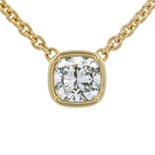 Rahaminov 18k Yellow Gold 4.01 Carat Cushion Cut Diamond Pendant