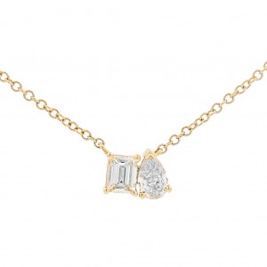 14k Yellow Gold, Emerald & Pear Shape Diamond Pendant