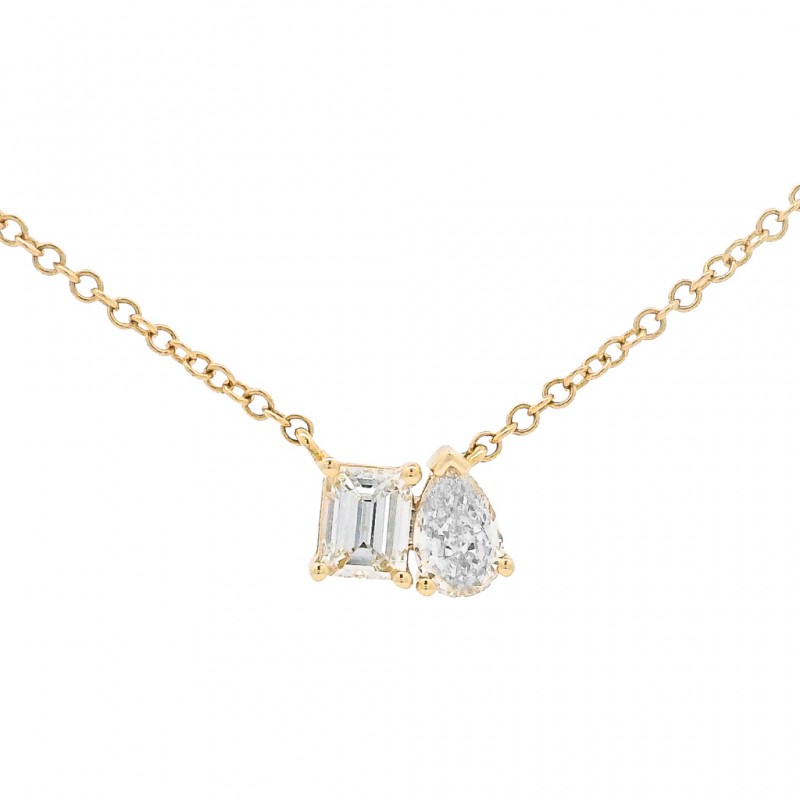 14k Yellow Gold, Emerald & Pear Shape Diamond Pendant