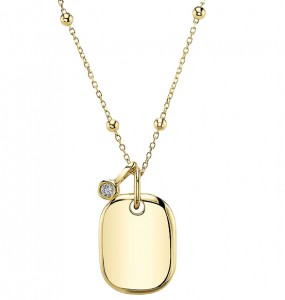 14k Yellow Gold & Bezel Set Diamond Dog Tag Necklace