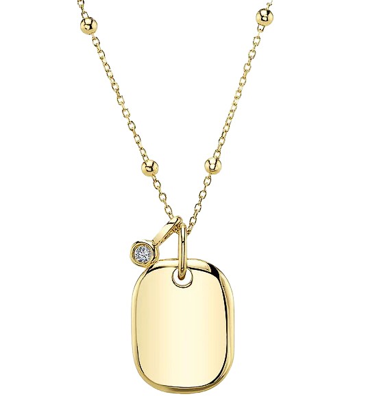 14k Yellow Gold & Bezel Set Diamond Dog Tag Necklace