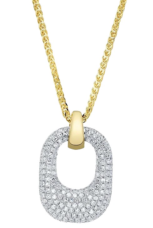 14k White Gold & Pave Diamond Pendant with a 14k Yellow Gold Chain