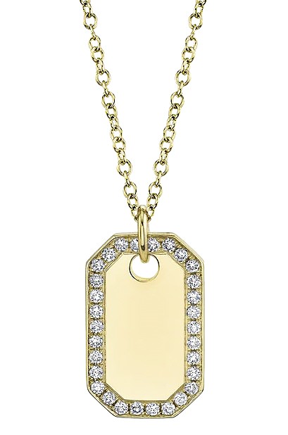 14k Yellow Gold & Diamond Dog Tag Necklace