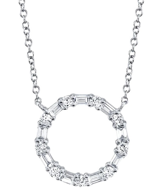 14k White Gold & Baguette Diamond Circle Pendant