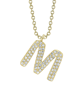 14k Yellow Gold & Pave Diamond "M" Initial Necklace