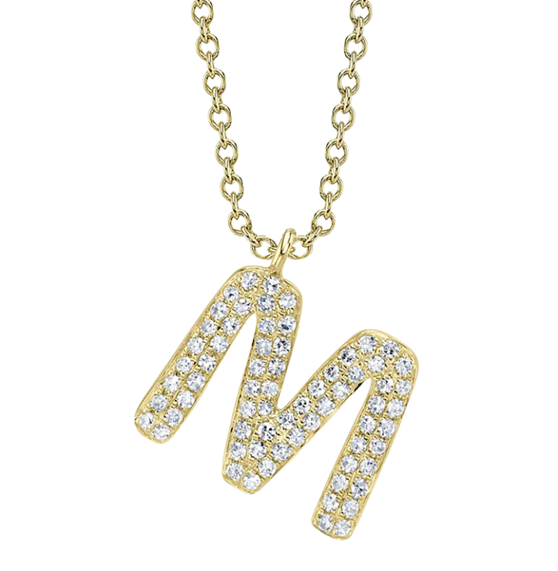 14k Yellow Gold & Pave Diamond "M" Initial Necklace