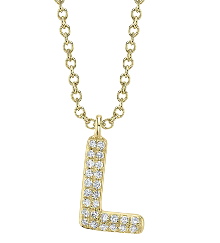 14k Yellow Gold & Pave Diamond "L" Initial Necklace