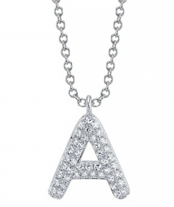 14k White Gold & Pave Diamond "A" Initial Necklace
